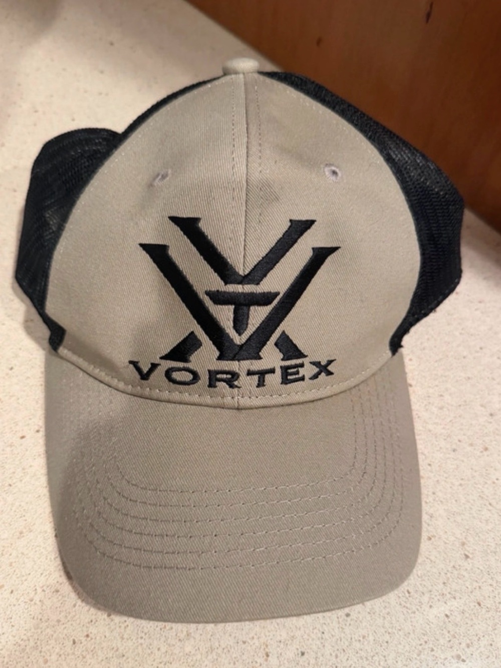 Vortex Khaki and Black Logo Trucker Hat